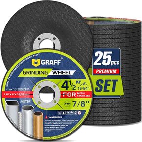 4 1/2 عجلات طحن للمعادن والفولاذ المقاوم للصدأ - أقراص طحن 4 1/2 لطاحونة الزوايا - عجلة طحن مع محور 7/8 للأغراض العامة GRAFF (25 حزمة) in Kuwait