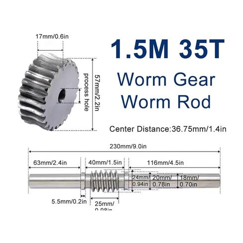 1.5 Modulus 35 Teeth Reducer Worm Gear Rod Transmission Ratio 1:35 45# Steel 1Pcs in Kuwait