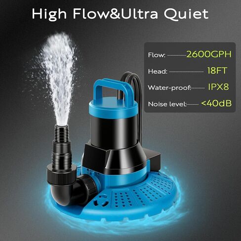 1/3 HP Automatic Pool Cover Pump, 2600 GPH Submersible Sump Pump with Auto On/Off, 25 ft Cord, 3/4" NPT Outlet, for Above Ground & Inground Pool Covers, Rooftop Drainage, UL Listed in Saudi Arabia