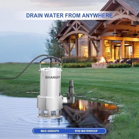 مضخة مستنقع 1HP مضخة مياه غاطسة 4500GPH من الفولاذ المقاوم للصدأ الكهربائية النظيفة/القذرة مضخات نقل تصريف المياه مع محولات لبركة حوض الاستحمام الساخن in Kuwait