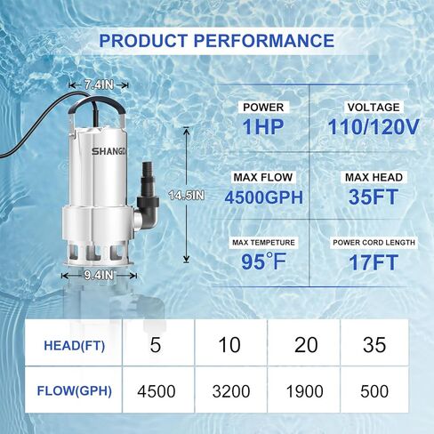 مضخة مستنقع 1HP مضخة مياه غاطسة 4500GPH من الفولاذ المقاوم للصدأ الكهربائية النظيفة/القذرة مضخات نقل تصريف المياه مع محولات لبركة حوض الاستحمام الساخن in Kuwait
