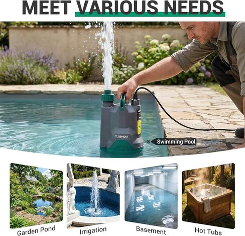 Electric Submersible Water Pump: Tlgsmust 1/3 HP Utility Pump, 2450GPH Thermoplastic Electric Portable Water Pump High Flow Water Removal for Swimming Pool Basement Flood Garden Pond Draining, Green in Saudi Arabia