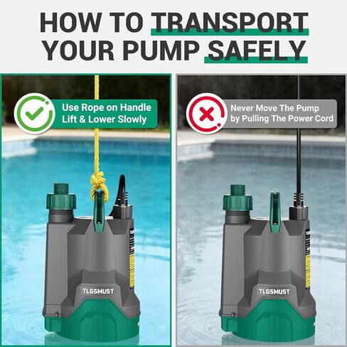 Electric Submersible Water Pump: Tlgsmust 1/3 HP Utility Pump, 2450GPH Thermoplastic Electric Portable Water Pump High Flow Water Removal for Swimming Pool Basement Flood Garden Pond Draining, Green in Saudi Arabia
