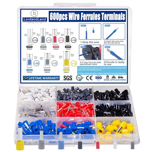 UL Listed 600pcs Wire Ferrules Terminals Kit AWG 22-10 Crimp Copper Ferrules Terminals Wiring Electrical Connector Nylon Insulated Pin Cord End Terminal for Electric, Industrial,etc. in Kuwait