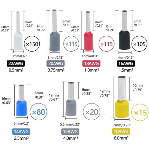 UL Listed 600pcs Wire Ferrules Terminals Kit AWG 22-10 Crimp Copper Ferrules Terminals Wiring Electrical Connector Nylon Insulated Pin Cord End Terminal for Electric, Industrial,etc. in Kuwait