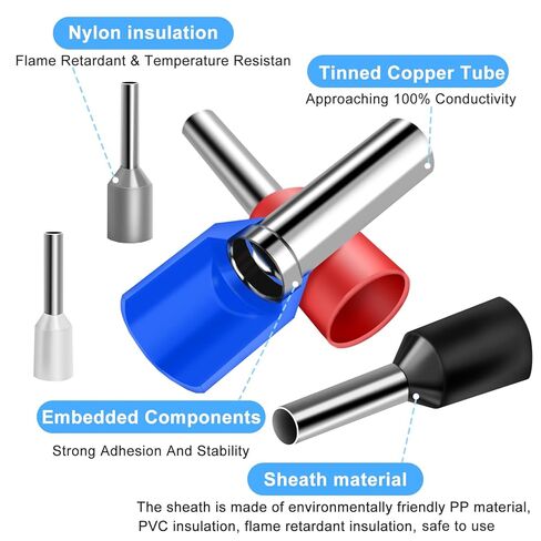 UL Listed 600pcs Wire Ferrules Terminals Kit AWG 22-10 Crimp Copper Ferrules Terminals Wiring Electrical Connector Nylon Insulated Pin Cord End Terminal for Electric, Industrial,etc. in Kuwait