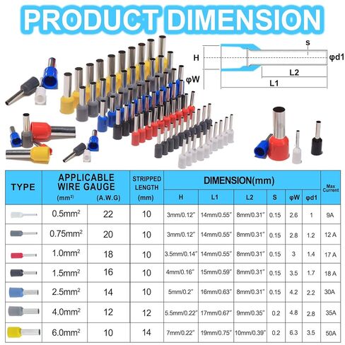 UL Listed 600pcs Wire Ferrules Terminals Kit AWG 22-10 Crimp Copper Ferrules Terminals Wiring Electrical Connector Nylon Insulated Pin Cord End Terminal for Electric, Industrial,etc. in Kuwait