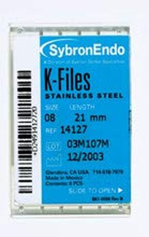 Kerr Dental 06003 SybronEndo ملفات K اللبية من الفولاذ المقاوم للصدأ، 21 مم #10، 6 ملفات/صندوق، قوي ومتين لإجراءات قناة الجذر in Kuwait