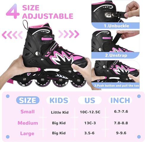TOMSHOO Adjustable Inline Skates for Kids Outdoor Roller Skates with Full Light Up Wheels Roller Blades for Girls and Boys Birthday Gift in Saudi Arabia