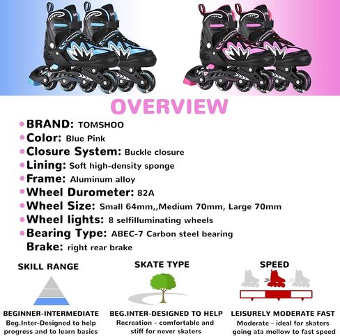 TOMSHOO Adjustable Inline Skates for Kids Outdoor Roller Skates with Full Light Up Wheels Roller Blades for Girls and Boys Birthday Gift in Saudi Arabia