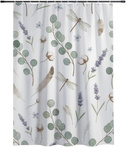 ستارة حمام بزخارف الأوكالبتوس مع خطافات، ستارة دش صيفية أنيقة مقاومة للماء، ستائر دش ممتعة للعطلات من القماش قابلة للغسل لديكور الحمام في حوض الاستحمام مقاس 60 × 72 بوصة in Kuwait