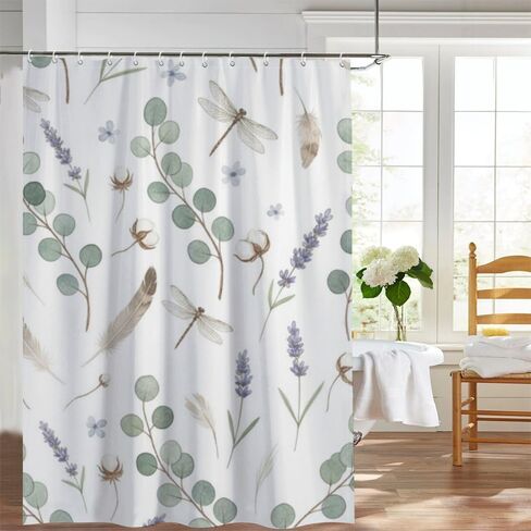 ستارة حمام بزخارف الأوكالبتوس مع خطافات، ستارة دش صيفية أنيقة مقاومة للماء، ستائر دش ممتعة للعطلات من القماش قابلة للغسل لديكور الحمام في حوض الاستحمام مقاس 60 × 72 بوصة in Kuwait