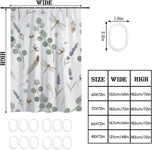 ستارة حمام بزخارف الأوكالبتوس مع خطافات، ستارة دش صيفية أنيقة مقاومة للماء، ستائر دش ممتعة للعطلات من القماش قابلة للغسل لديكور الحمام في حوض الاستحمام مقاس 60 × 72 بوصة in Kuwait