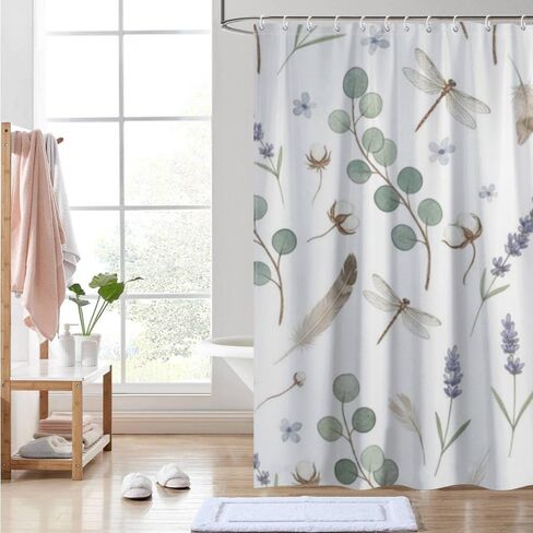 ستارة حمام بزخارف الأوكالبتوس مع خطافات، ستارة دش صيفية أنيقة مقاومة للماء، ستائر دش ممتعة للعطلات من القماش قابلة للغسل لديكور الحمام في حوض الاستحمام مقاس 60 × 72 بوصة in Kuwait