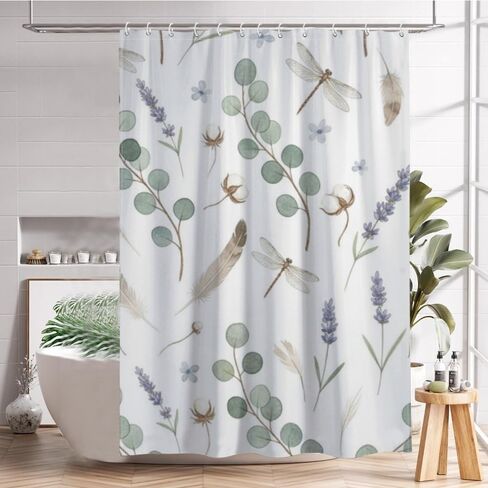ستارة حمام بزخارف الأوكالبتوس مع خطافات، ستارة دش صيفية أنيقة مقاومة للماء، ستائر دش ممتعة للعطلات من القماش قابلة للغسل لديكور الحمام في حوض الاستحمام مقاس 60 × 72 بوصة in Kuwait