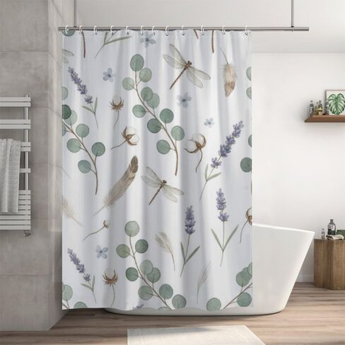 ستارة حمام بزخارف الأوكالبتوس مع خطافات، ستارة دش صيفية أنيقة مقاومة للماء، ستائر دش ممتعة للعطلات من القماش قابلة للغسل لديكور الحمام في حوض الاستحمام مقاس 60 × 72 بوصة in Kuwait