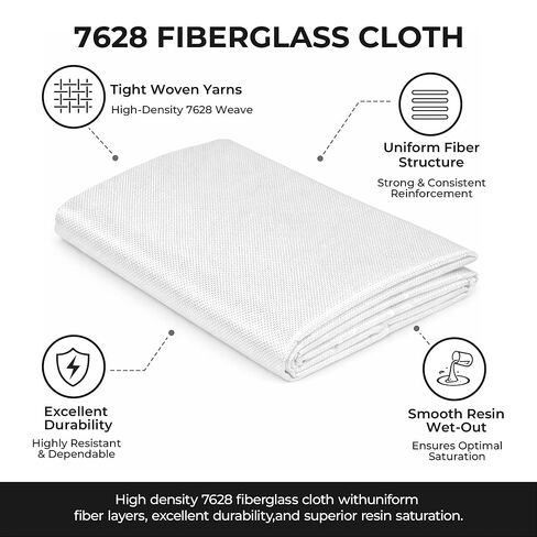 قماش من الألياف الزجاجية، 6 أوقية 50 قدم مربع من نسيج عادي من الزجاج الإلكتروني، 50 بوصة × 3.3 ياردة قماش للقوارب، طائرة RC، السيارات، لوح ركوب الأمواج، إصلاح الحوض والمسبح in Kuwait
