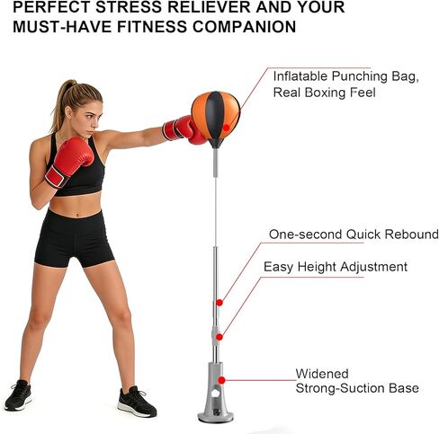 Punching Bag with Stand, Fast Bounceback Reflex Boxing Bag for Adults, Height Adjustable Speed Bag for Training, Improve Reflexes & Stamina, Home Fitness Equipment in Saudi Arabia