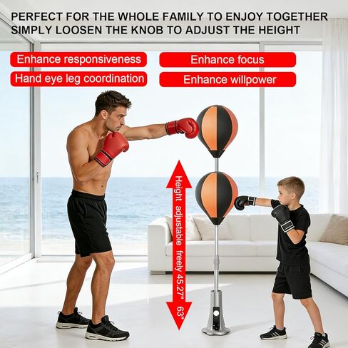 Punching Bag with Stand, Fast Bounceback Reflex Boxing Bag for Adults, Height Adjustable Speed Bag for Training, Improve Reflexes & Stamina, Home Fitness Equipment in Saudi Arabia