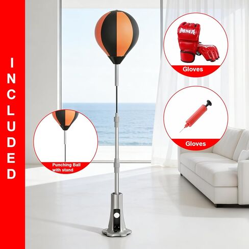 Punching Bag with Stand, Fast Bounceback Reflex Boxing Bag for Adults, Height Adjustable Speed Bag for Training, Improve Reflexes & Stamina, Home Fitness Equipment in Saudi Arabia