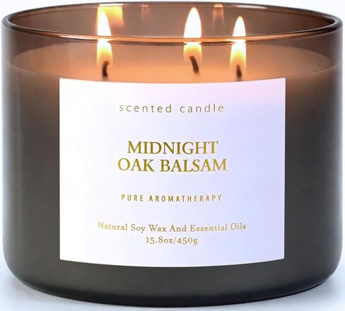 Midnight Oak Balsam 3-Wick Scented Candle | Balsam & Cedar Forest Aromatherapy Candle for Home | 15.8 oz Large Calming Soy Candle | Clean Burn, Long Lasting | Gift for Men & Women in Saudi Arabia
