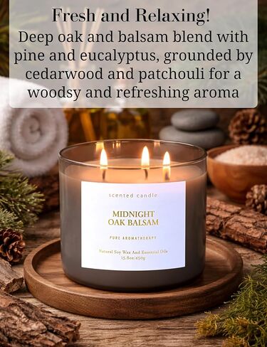 Midnight Oak Balsam 3-Wick Scented Candle | Balsam & Cedar Forest Aromatherapy Candle for Home | 15.8 oz Large Calming Soy Candle | Clean Burn, Long Lasting | Gift for Men & Women in Saudi Arabia