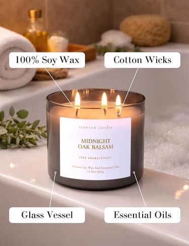 Midnight Oak Balsam 3-Wick Scented Candle | Balsam & Cedar Forest Aromatherapy Candle for Home | 15.8 oz Large Calming Soy Candle | Clean Burn, Long Lasting | Gift for Men & Women in Saudi Arabia