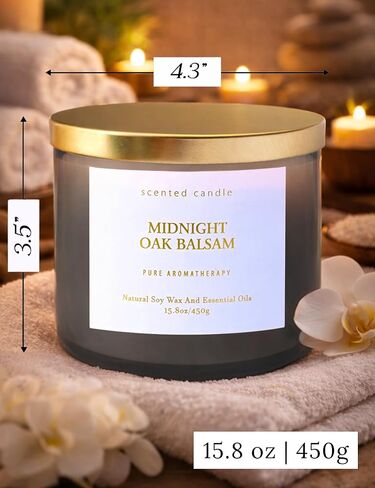 Midnight Oak Balsam 3-Wick Scented Candle | Balsam & Cedar Forest Aromatherapy Candle for Home | 15.8 oz Large Calming Soy Candle | Clean Burn, Long Lasting | Gift for Men & Women in Saudi Arabia