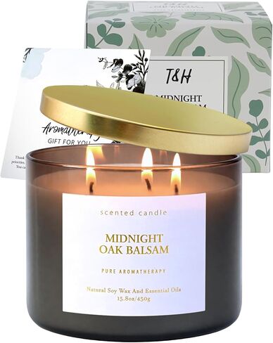 Midnight Oak Balsam 3-Wick Scented Candle | Balsam & Cedar Forest Aromatherapy Candle for Home | 15.8 oz Large Calming Soy Candle | Clean Burn, Long Lasting | Gift for Men & Women in Saudi Arabia