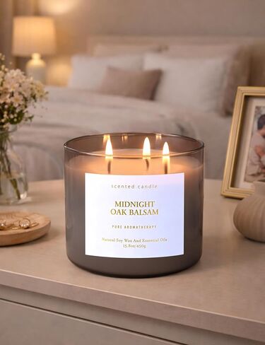 Midnight Oak Balsam 3-Wick Scented Candle | Balsam & Cedar Forest Aromatherapy Candle for Home | 15.8 oz Large Calming Soy Candle | Clean Burn, Long Lasting | Gift for Men & Women in Saudi Arabia
