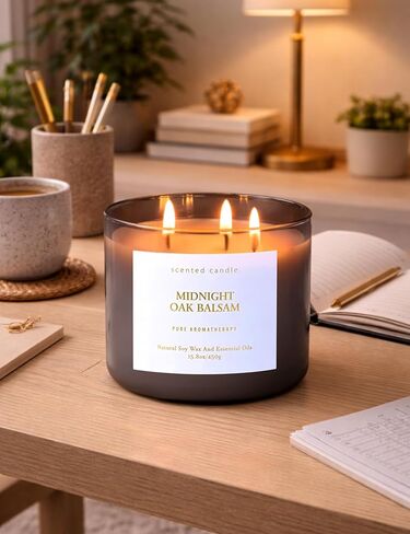 Midnight Oak Balsam 3-Wick Scented Candle | Balsam & Cedar Forest Aromatherapy Candle for Home | 15.8 oz Large Calming Soy Candle | Clean Burn, Long Lasting | Gift for Men & Women in Saudi Arabia