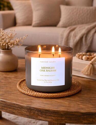 Midnight Oak Balsam 3-Wick Scented Candle | Balsam & Cedar Forest Aromatherapy Candle for Home | 15.8 oz Large Calming Soy Candle | Clean Burn, Long Lasting | Gift for Men & Women in Saudi Arabia