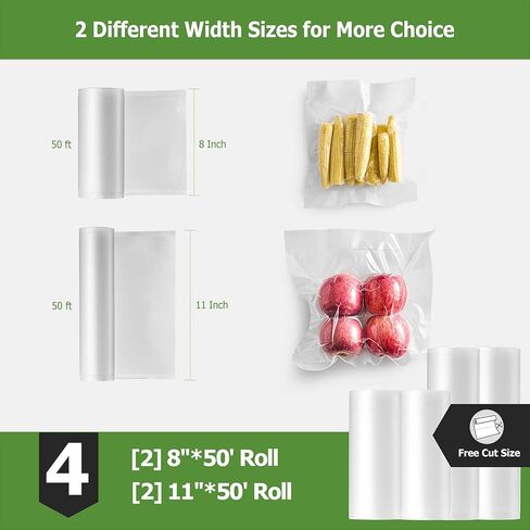 أكياس مانعة للتسرب من Gasbye، بكرات أكياس بطول 200 قدم مع 8 بوصات × 50 بوصة (كرتان) و11 بوصة × 50 بوصة (كرتان)، تصميم 7 طبقات فائق السماكة مضاد للثقب لتخزين الطعام محكم الغلق وفيديو صوتي، خالية من مادة BPA، 4 عبوات in Kuwait