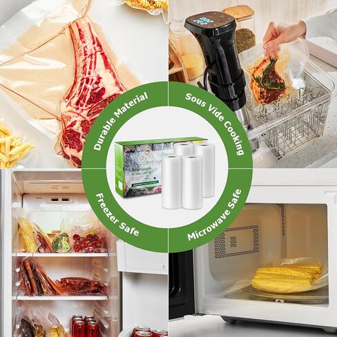 أكياس مانعة للتسرب من Gasbye، بكرات أكياس بطول 200 قدم مع 8 بوصات × 50 بوصة (كرتان) و11 بوصة × 50 بوصة (كرتان)، تصميم 7 طبقات فائق السماكة مضاد للثقب لتخزين الطعام محكم الغلق وفيديو صوتي، خالية من مادة BPA، 4 عبوات in Kuwait