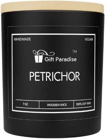 شمعة ما بعد المطر من Gift Paradise® (Petrichor) - شمعة شمع الصويا بوزن 7 أونصة مع فتيل خشبي، رائحة المطر الترابية المنعشة، حرق طويل الأمد، رائحة طبيعية مهدئة، هدية برطمان زجاجي فاخر للمنزل والمكتب in Saudi Arabia