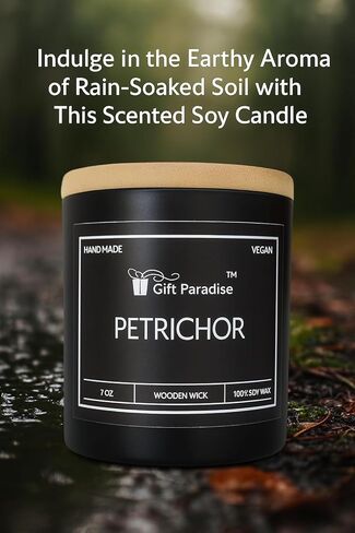 شمعة ما بعد المطر من Gift Paradise® (Petrichor) - شمعة شمع الصويا بوزن 7 أونصة مع فتيل خشبي، رائحة المطر الترابية المنعشة، حرق طويل الأمد، رائحة طبيعية مهدئة، هدية برطمان زجاجي فاخر للمنزل والمكتب in Saudi Arabia
