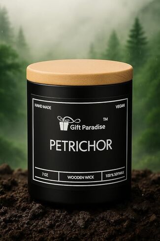 شمعة ما بعد المطر من Gift Paradise® (Petrichor) - شمعة شمع الصويا بوزن 7 أونصة مع فتيل خشبي، رائحة المطر الترابية المنعشة، حرق طويل الأمد، رائحة طبيعية مهدئة، هدية برطمان زجاجي فاخر للمنزل والمكتب in Saudi Arabia