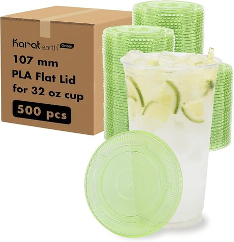 Karat Earth 107mm PLA Flat Lids for 32oz Cold Cups, BPI Certified Lids – 500 Count in Saudi Arabia