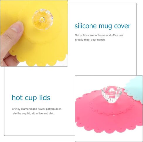 DOITOOL Set of 6 Silicone Mug Covers 4.13 Inch Diamond Flower Pattern Cup Lids Reusable Airtight Drink Cup Seals for Home and Office in Saudi Arabia