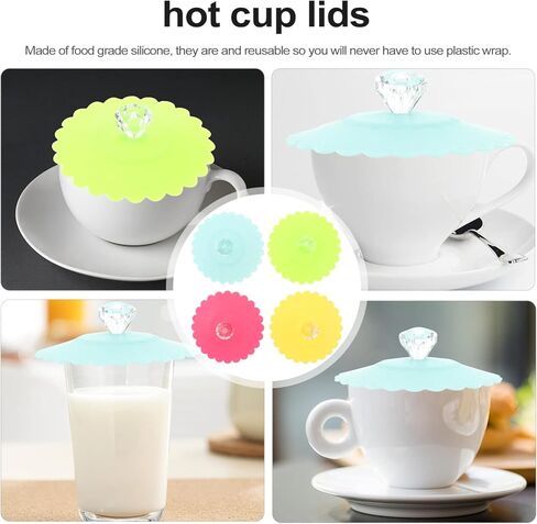 DOITOOL Set of 6 Silicone Mug Covers 4.13 Inch Diamond Flower Pattern Cup Lids Reusable Airtight Drink Cup Seals for Home and Office in Saudi Arabia