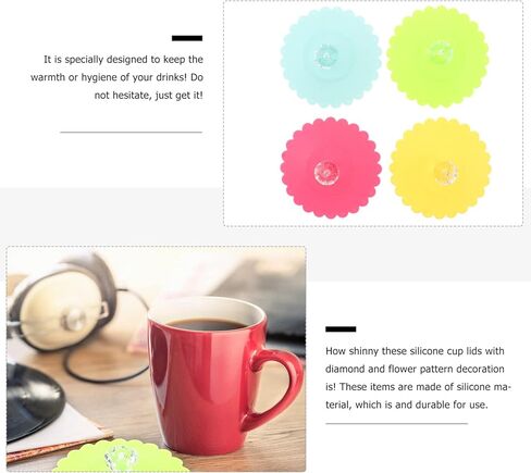 DOITOOL Set of 6 Silicone Mug Covers 4.13 Inch Diamond Flower Pattern Cup Lids Reusable Airtight Drink Cup Seals for Home and Office in Saudi Arabia