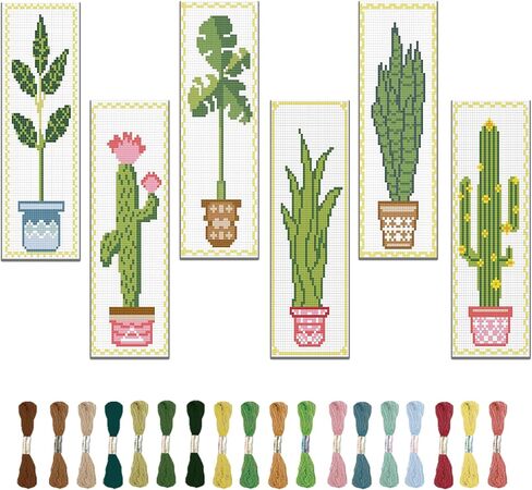 FreeBloss 6 Set Cross Stitch Lockmark Kit Stamped Cross Stitch Kit Mushroom Bush Progroidery مع تعليمات للبالغين 8 ''*2.4 '' in Kuwait