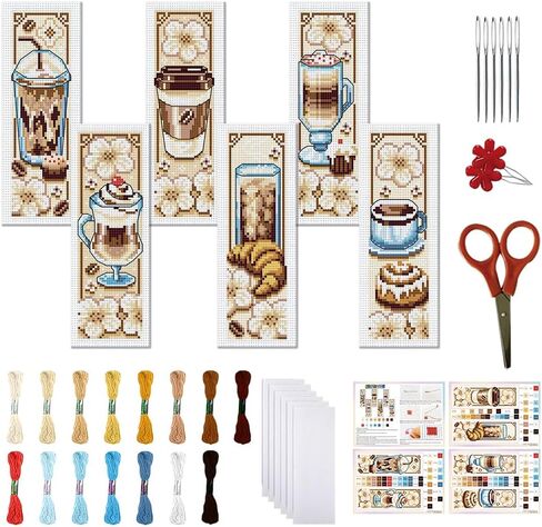 FreeBloss 6 Set Cross Stitch Lockmark Kit Stamped Cross Stitch Kit Mushroom Bush Progroidery مع تعليمات للبالغين 8 ''*2.4 '' in Kuwait