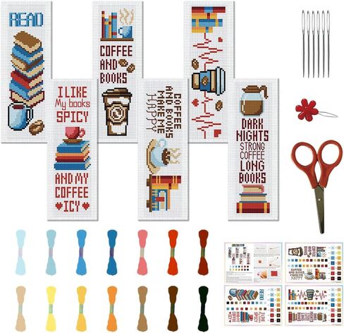 FreeBloss 6 Set Cross Stitch Lockmark Kit Stamped Cross Stitch Kit Mushroom Bush Progroidery مع تعليمات للبالغين 8 ''*2.4 '' in Kuwait