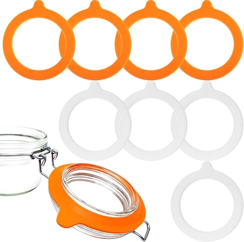 8 PCS Silicone Jar Gaskets 3.75 Inch Silicone Rubber Seals for Glass Jars, White & Orange Airtight Leakproof Rubber Replacement Gasket Glass Jar Sealing Rings for Regular Mouth Canning Jars in Saudi Arabia