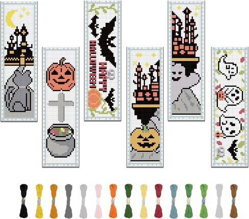 FreeBloss 6 Set Cross Stitch Lockmark Kit Stamped Cross Stitch Kit Mushroom Bush Progroidery مع تعليمات للبالغين 8 ''*2.4 '' in Kuwait