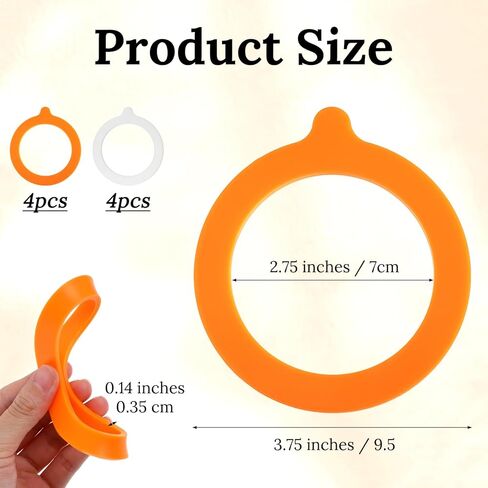 8 PCS Silicone Jar Gaskets 3.75 Inch Silicone Rubber Seals for Glass Jars, White & Orange Airtight Leakproof Rubber Replacement Gasket Glass Jar Sealing Rings for Regular Mouth Canning Jars in Saudi Arabia