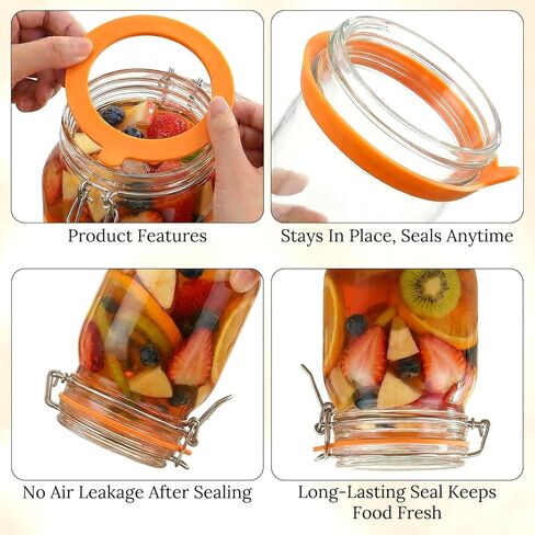 8 PCS Silicone Jar Gaskets 3.75 Inch Silicone Rubber Seals for Glass Jars, White & Orange Airtight Leakproof Rubber Replacement Gasket Glass Jar Sealing Rings for Regular Mouth Canning Jars in Saudi Arabia
