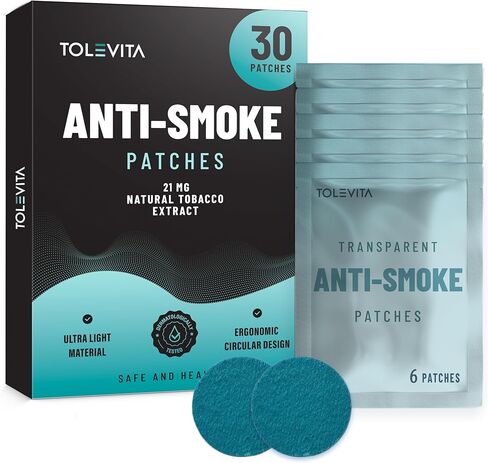 رقعات عشبية مضادة للدخان من توليفيتا - على شكل دائرة 21 ملجم (أزرق مخضر)، أقلع عن التدخين وساعد في تقليل الرغبة الشديدة في التدخين | مساعدات عشبية للإقلاع عن التدخين من أجل نمط حياة أكثر صحة - 30 رقعة in Kuwait