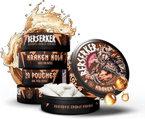 Berserker Focus Pouches - Glacier Mint - Caffeine Infused - 100mg Per Pouch - Nootropic Enhanced - 5 Pack - Tobacco & Nicotine Free - Energy Drink Replacement in Kuwait